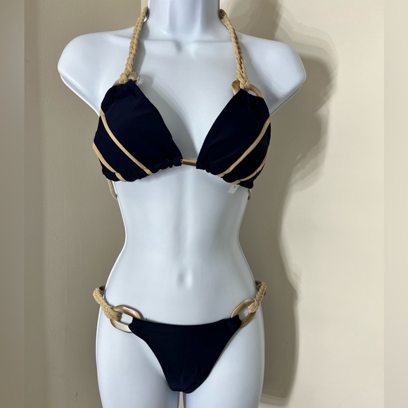 Navy Blue Rope Ties Halter Cheeky Bikini Set - Picture 5 of 12